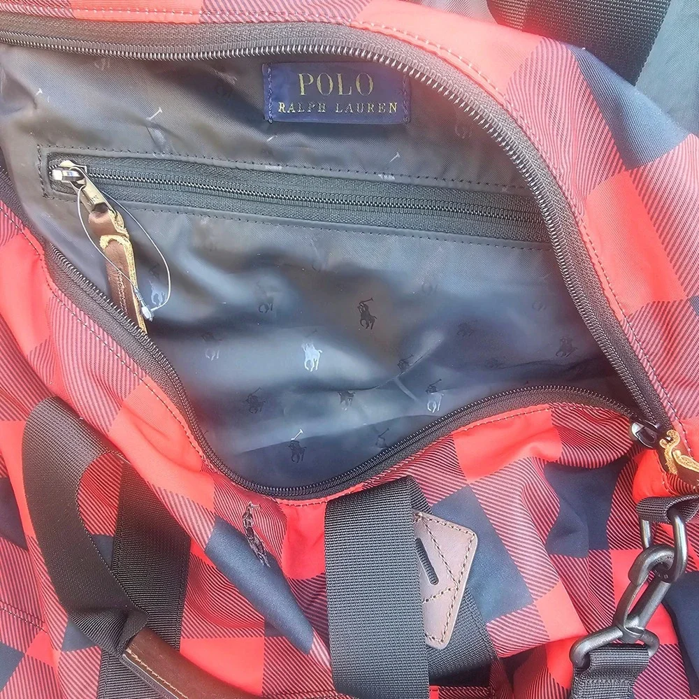 Polo Ralph Lauren Buffalo Plaid Duffel Red Black Recycled REPREVE 405807135001